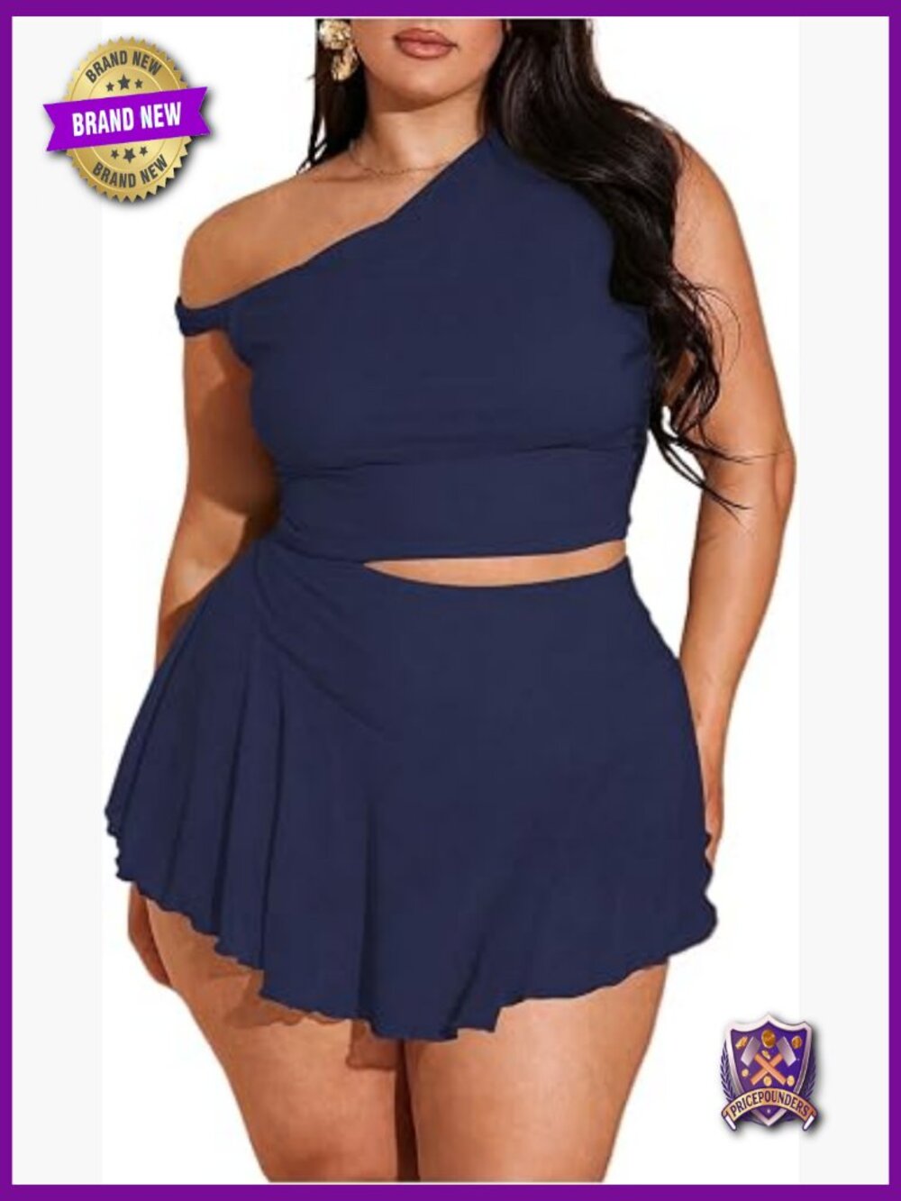Plus Size 2 Piece Set Mesh Off Shoulder Crop Top & Ruffle Skirt